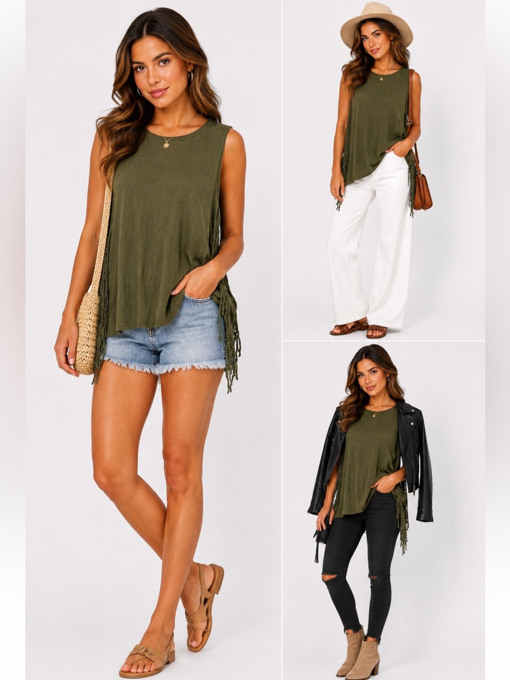 Charming Charlie Green Fringe Tank